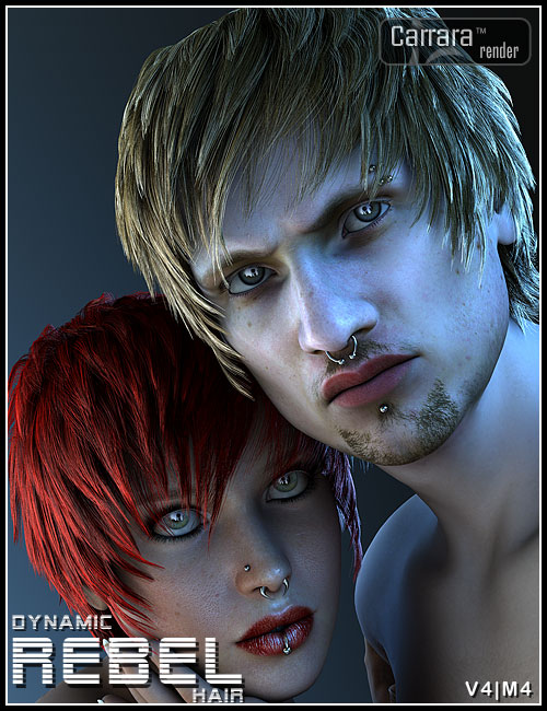 Dynamic Rebel Hair for V4 and M4 by: 3DCelebrity, 3D Models by Daz 3D