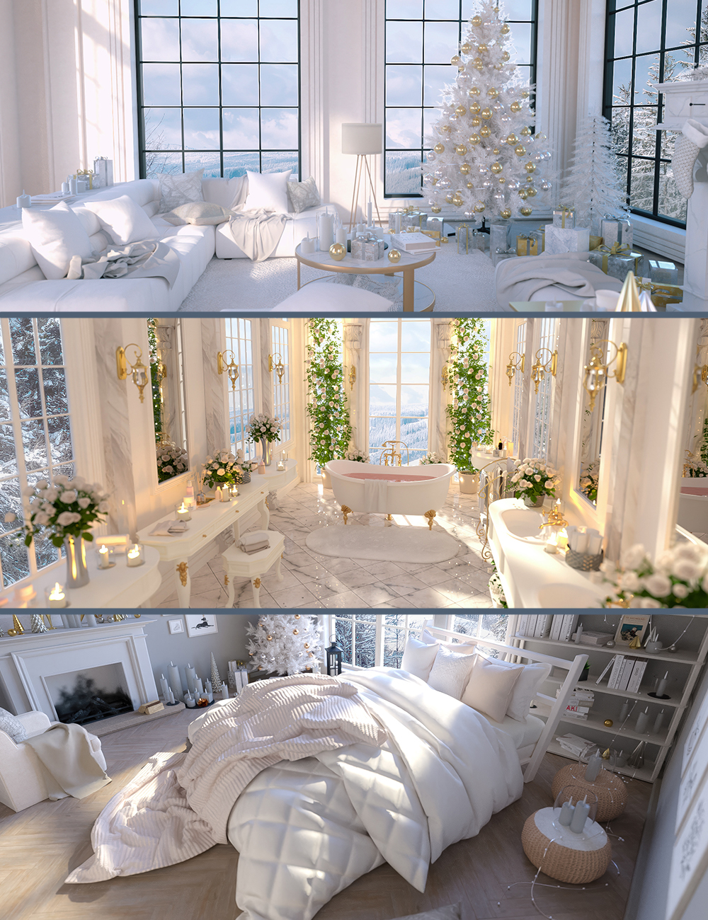 White Christmas House Bundle by: Polish, 3D Models by Daz 3D
