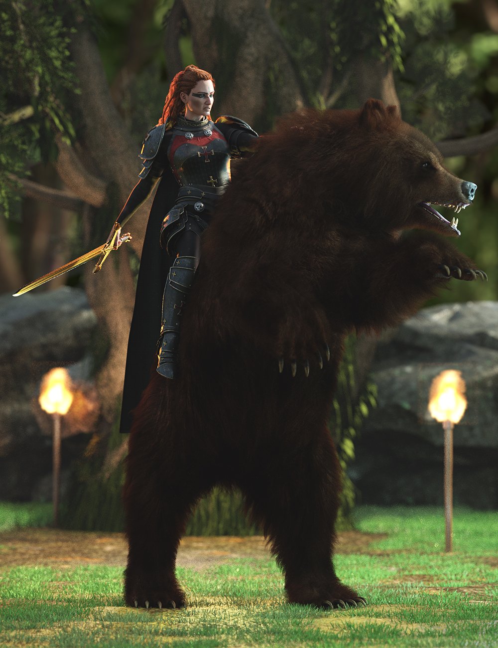 Bear Rider Poses for Sylvia 9 And AM Brown Bear | Daz 3D