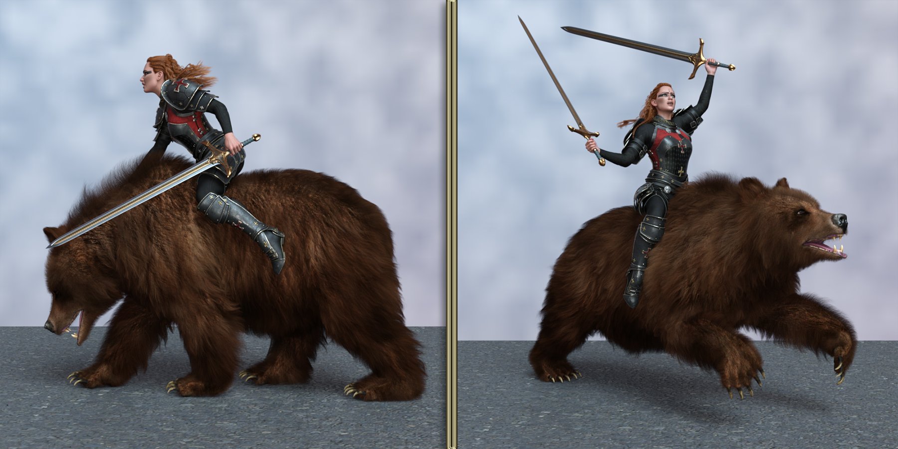 Bear Rider Poses for Sylvia 9 And AM Brown Bear | Daz 3D