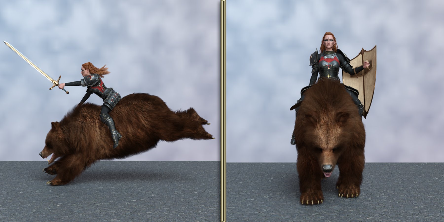 Bear Rider Poses for Sylvia 9 And AM Brown Bear | Daz 3D