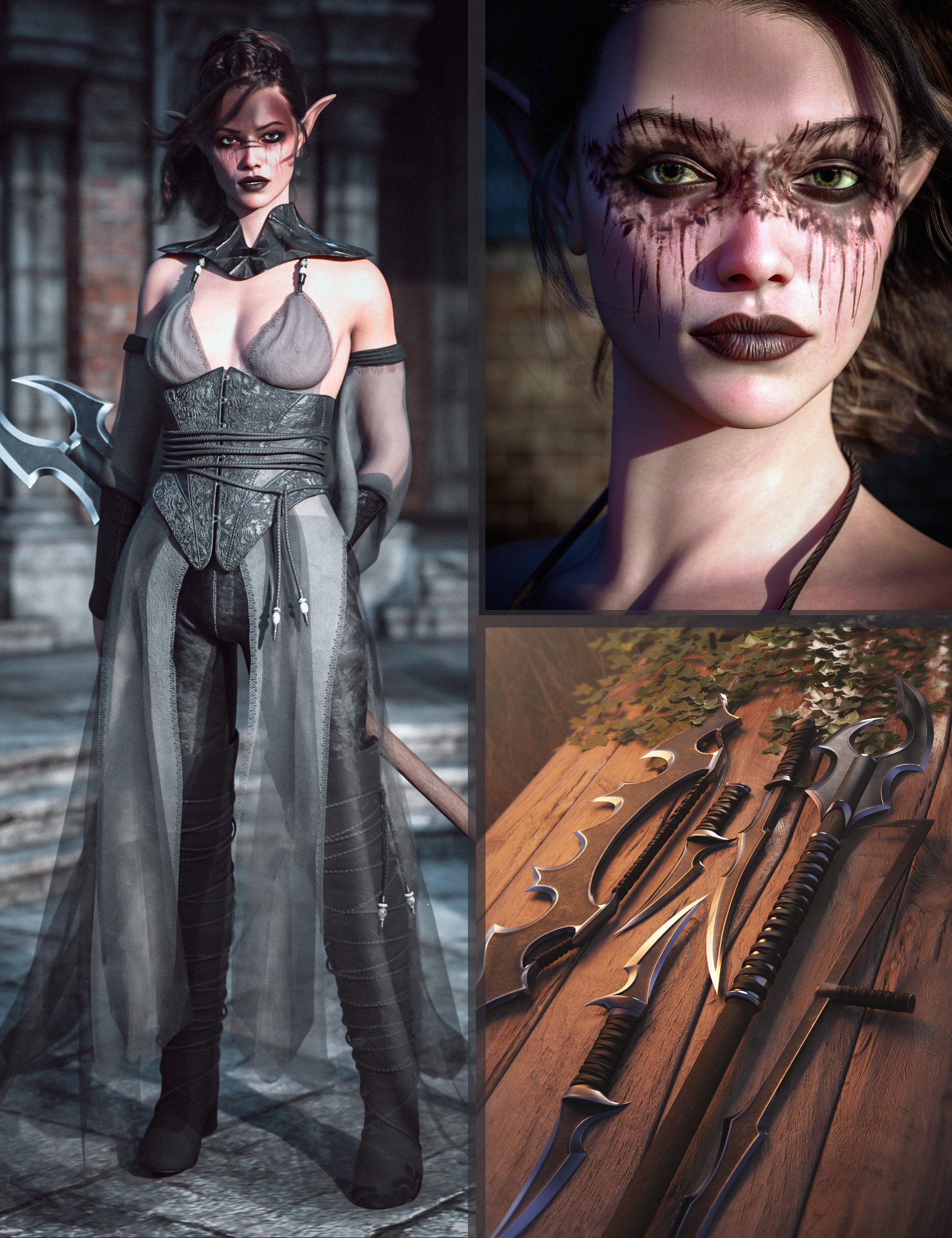 CB Renvana HD Character, Clothing Set and Weapons for Genesis 9 by: CynderBlueCensored, 3D Models by Daz 3D