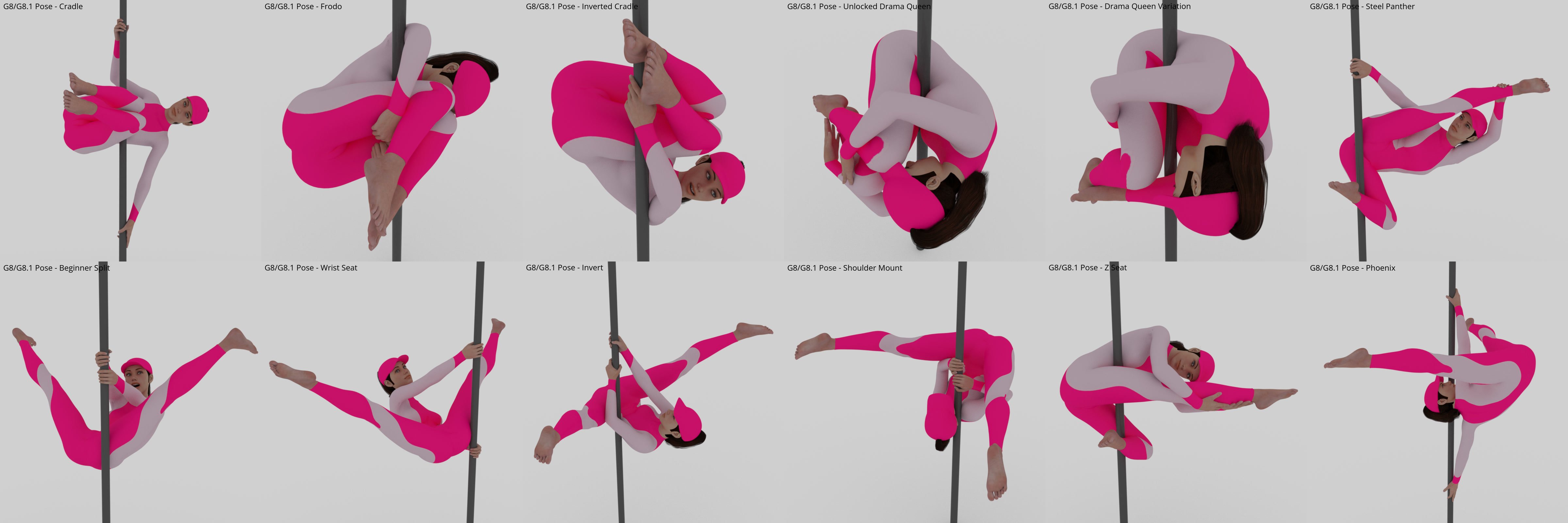 ATG Pole Dancing Poses for Genesis 9, 8 and 8.1 Female