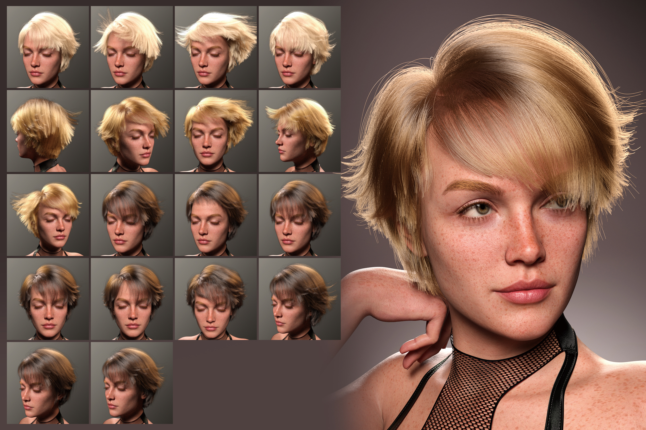  dForce Strand-Based FE Trendy Short Hair for Genesis 9 | Daz 3D