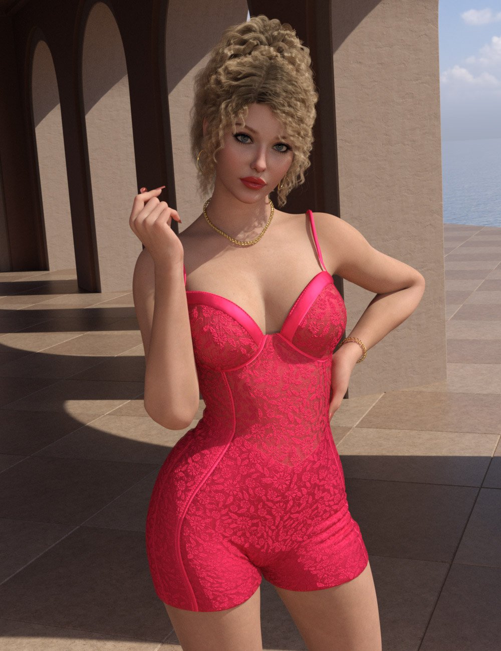 Fashion dForce Romy Playsuit for Genesis 9 Add On by: ArtOfDreams, 3D Models by Daz 3D