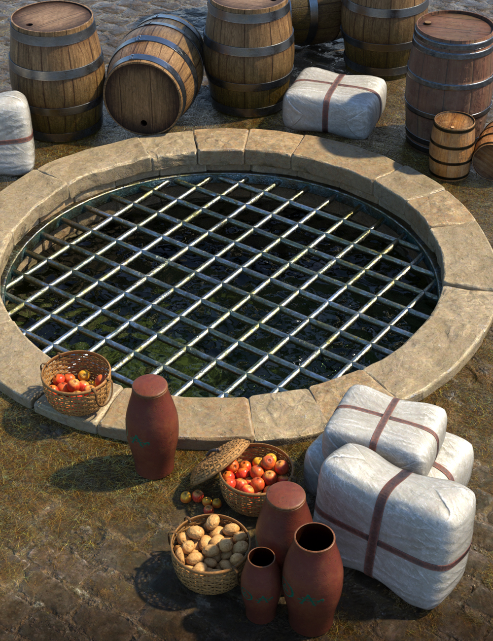 Muelsfell Medieval Barrels and Goods by: E-Arkham, 3D Models by Daz 3D