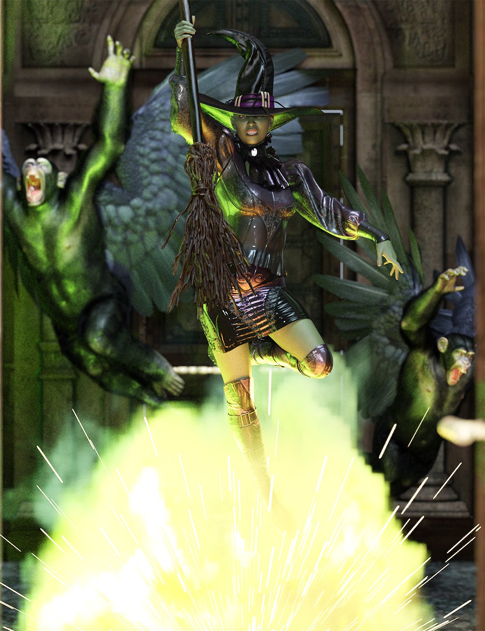 Green Witch Poses for Genesis 9 Base