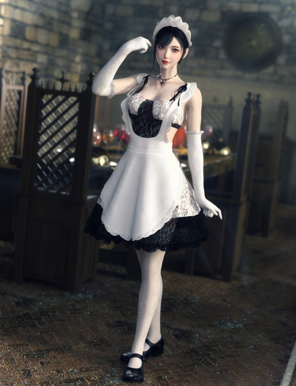 dForce Shirokage Maid Outfit for Genesis 9 by: tentman, 3D Models by Daz 3D