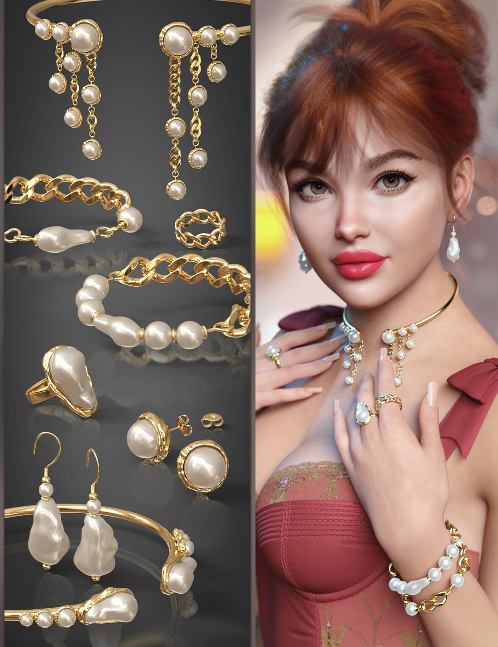 VRV Faye Jewelry for Genesis 9, 8.1, and 8 Females by: VRVirtuososaddy, 3D Models by Daz 3D