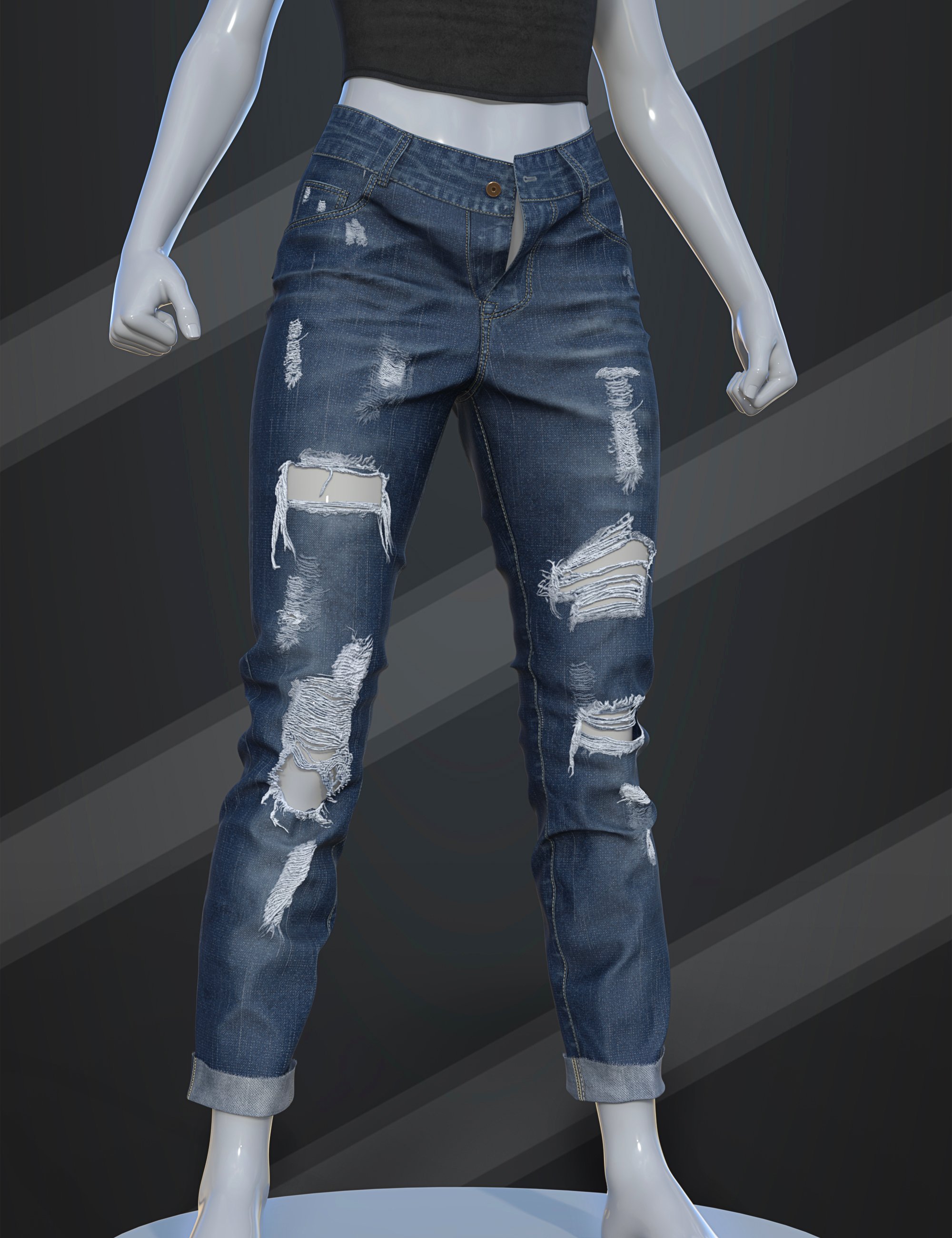 dForce SU Long Ripped Jeans for Genesis 9, 8.1, and 8 Female by: Sue Yee, 3D Models by Daz 3D