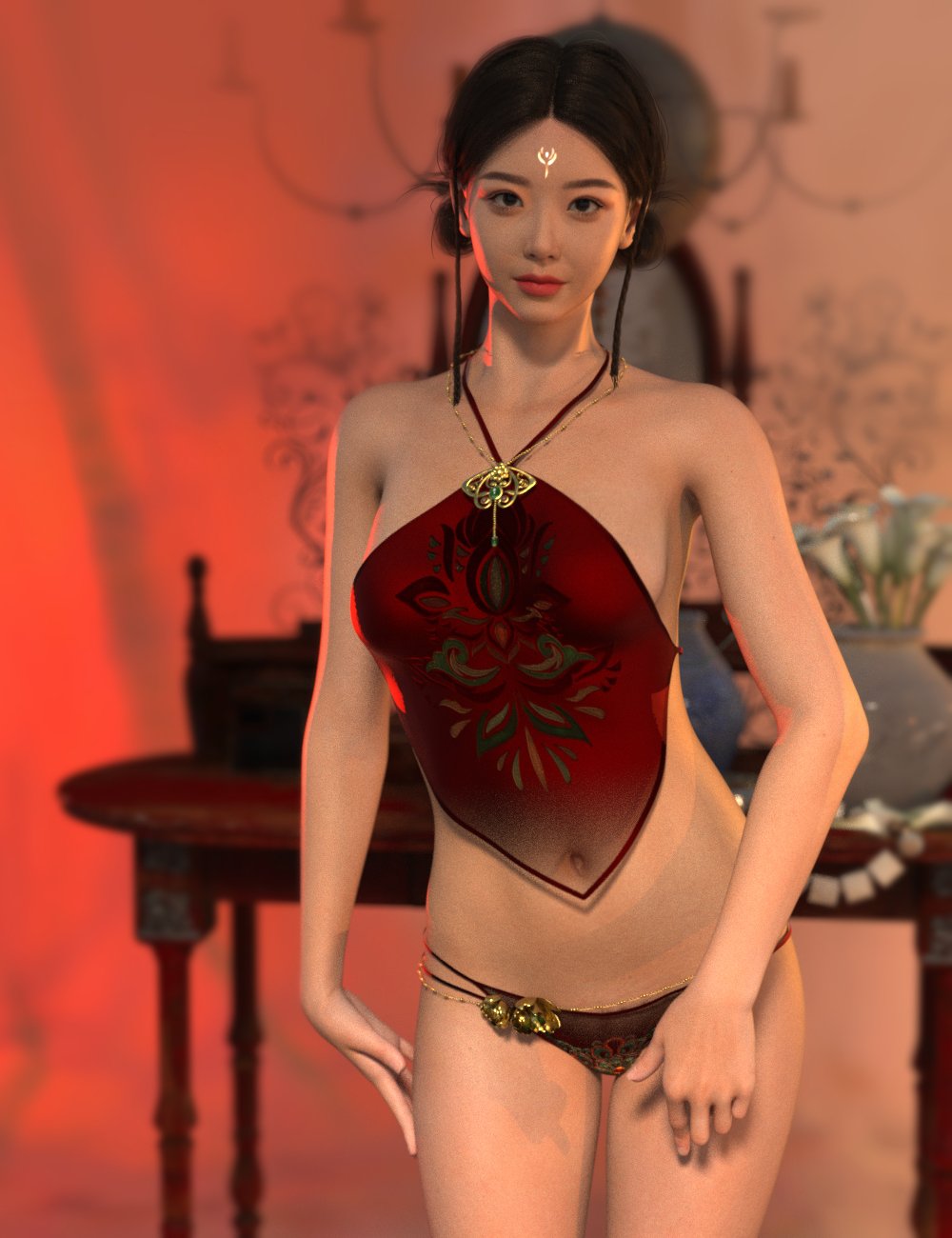 dForce Lala Chinese Underwear for Genesis 9 by: Lala-Rabbit, 3D Models by Daz 3D