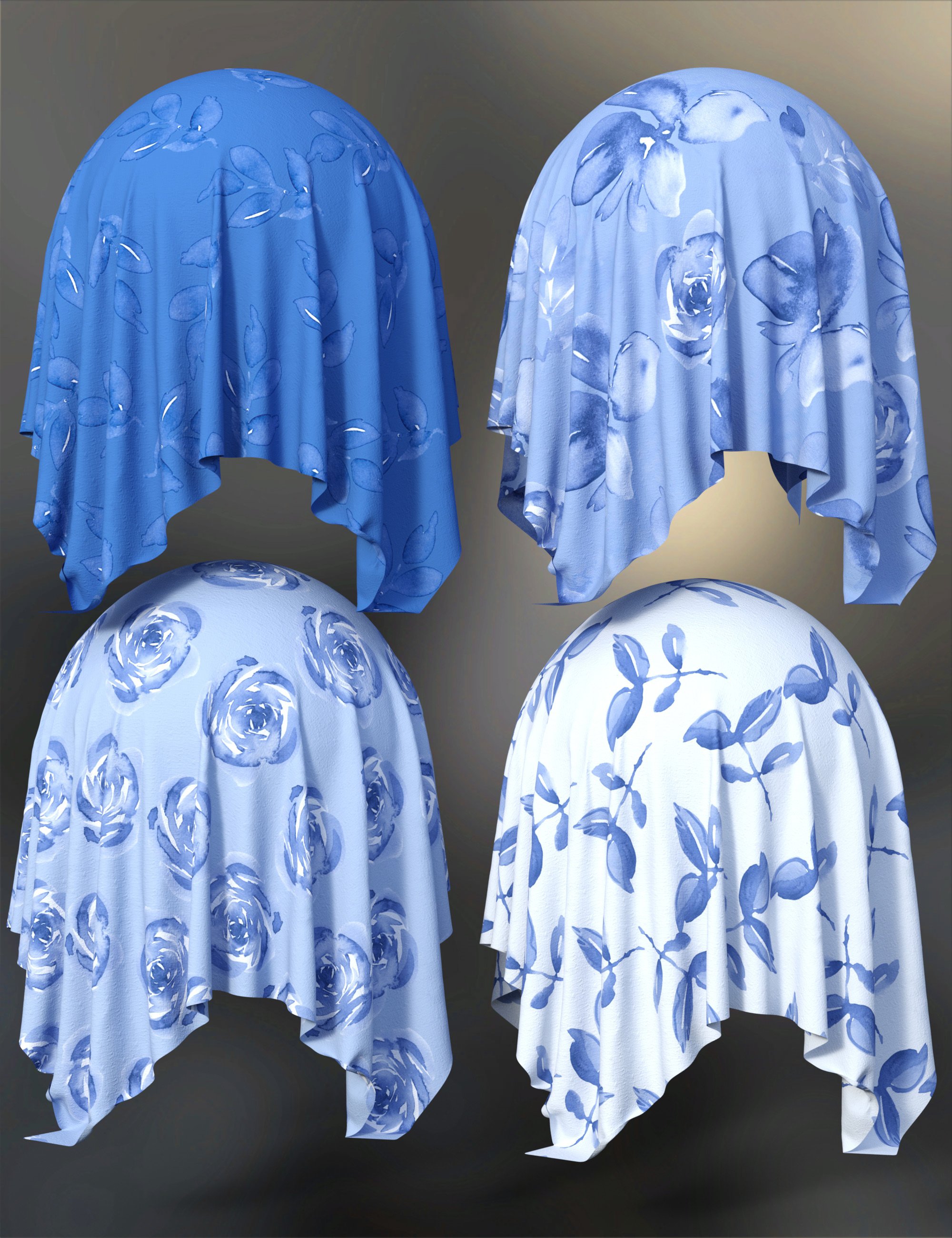 Classic Blue Floral Fabric Iray Shaders - MR
