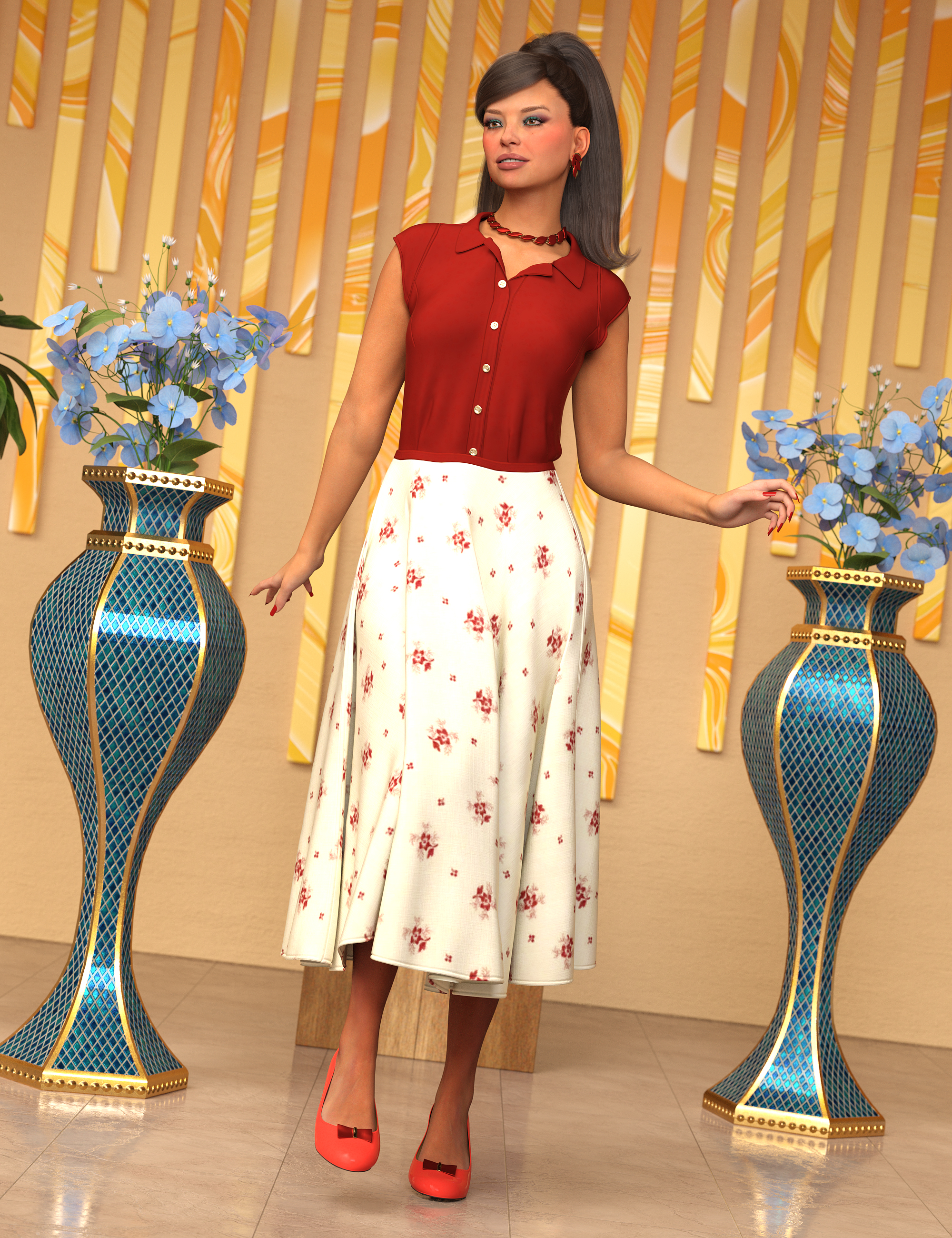 InStyle - dForce 50s Daisy Outfit Texture Add-On by: valkyrie, 3D Models by Daz 3D