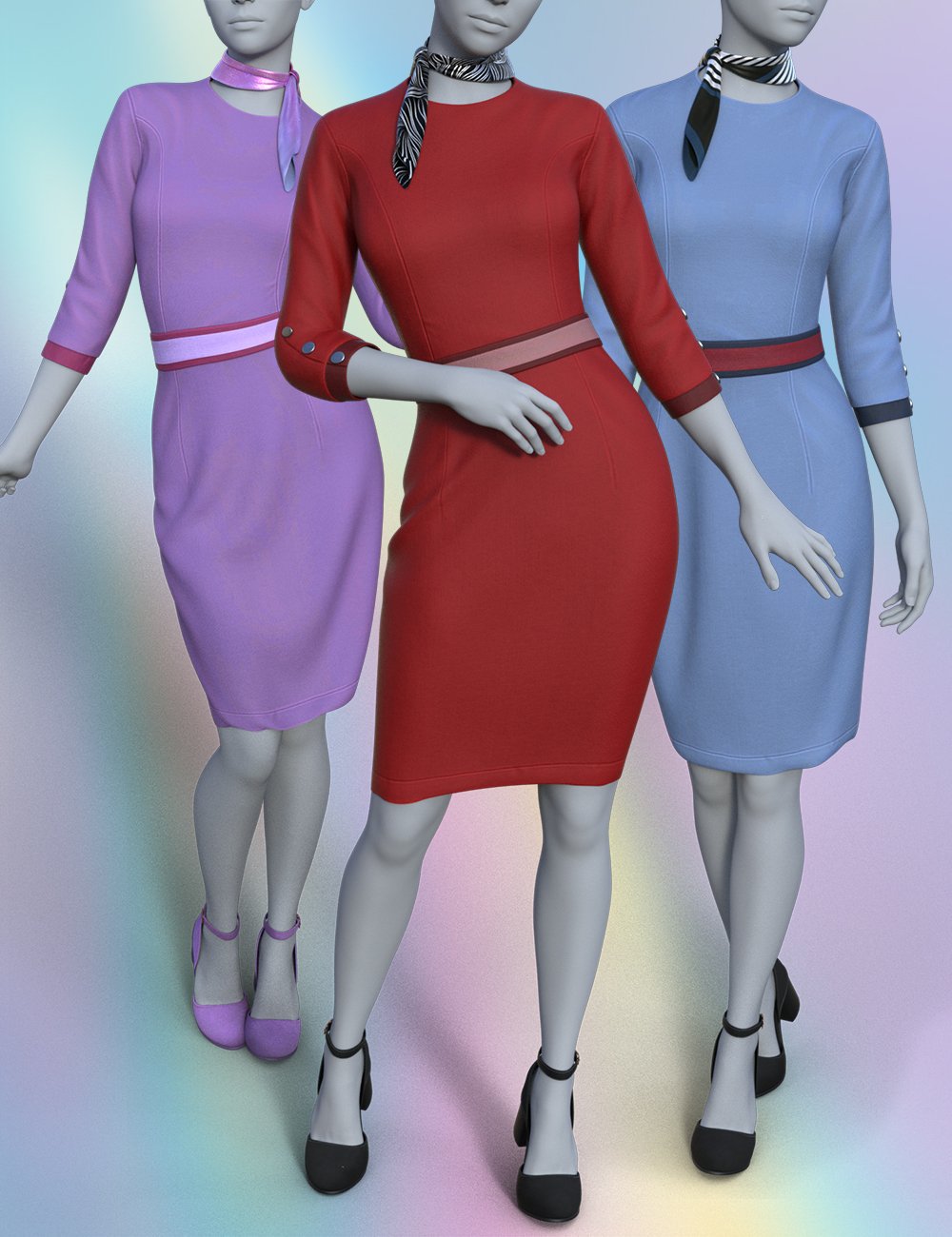 dForce Scarves Bussiness Dress Outfit for Genesis 9 by: sjdlkad, 3D Models by Daz 3D