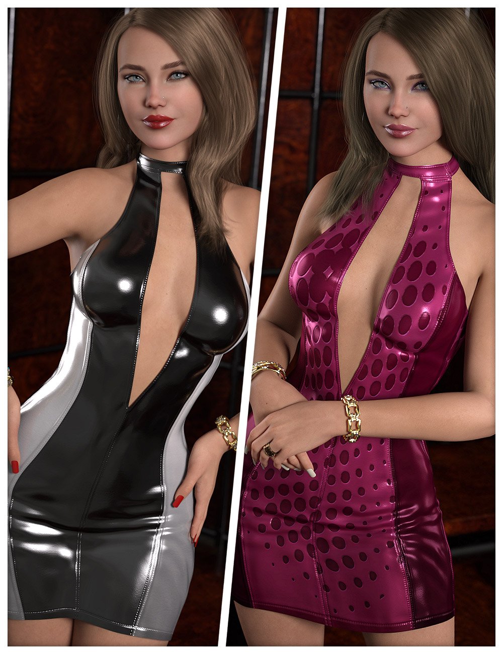 Designated Textures for dForce Leather Neckholder Dress by: ShanasSoulmate, 3D Models by Daz 3D