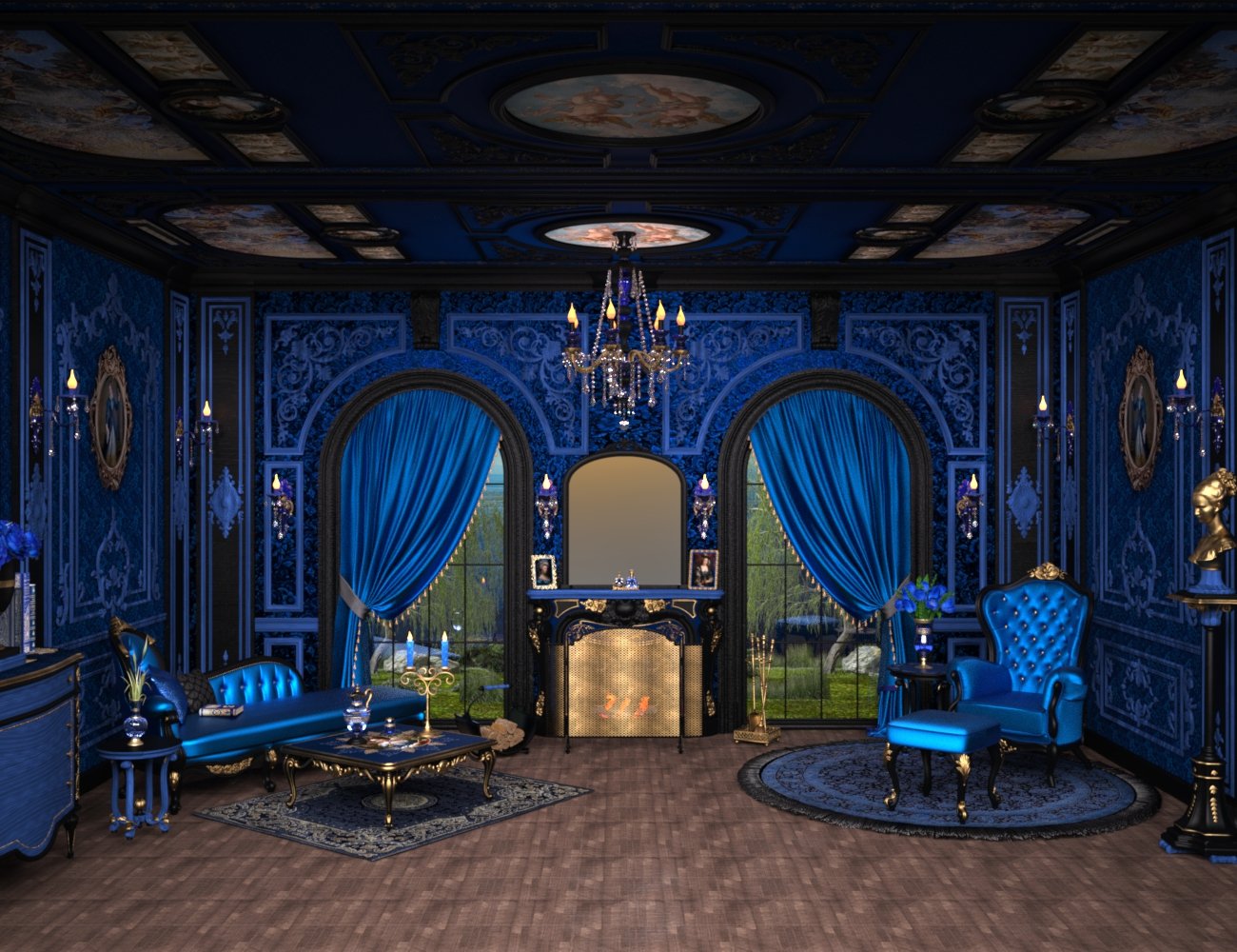 Rococo Room Texture Set Blue, Green and Red