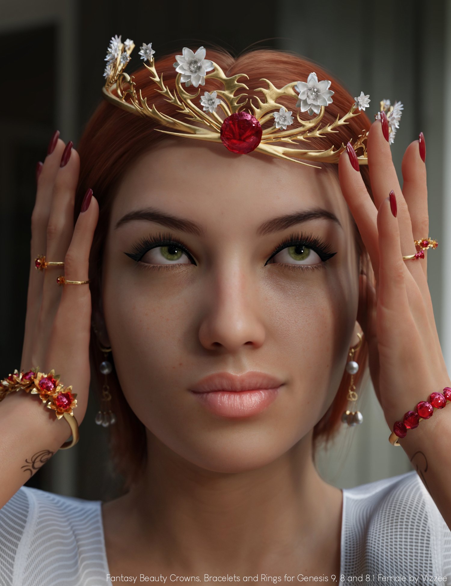Fantasy Beauty Crowns, Bracelets and Rings for Genesis 9, 8 and 8.1 Female