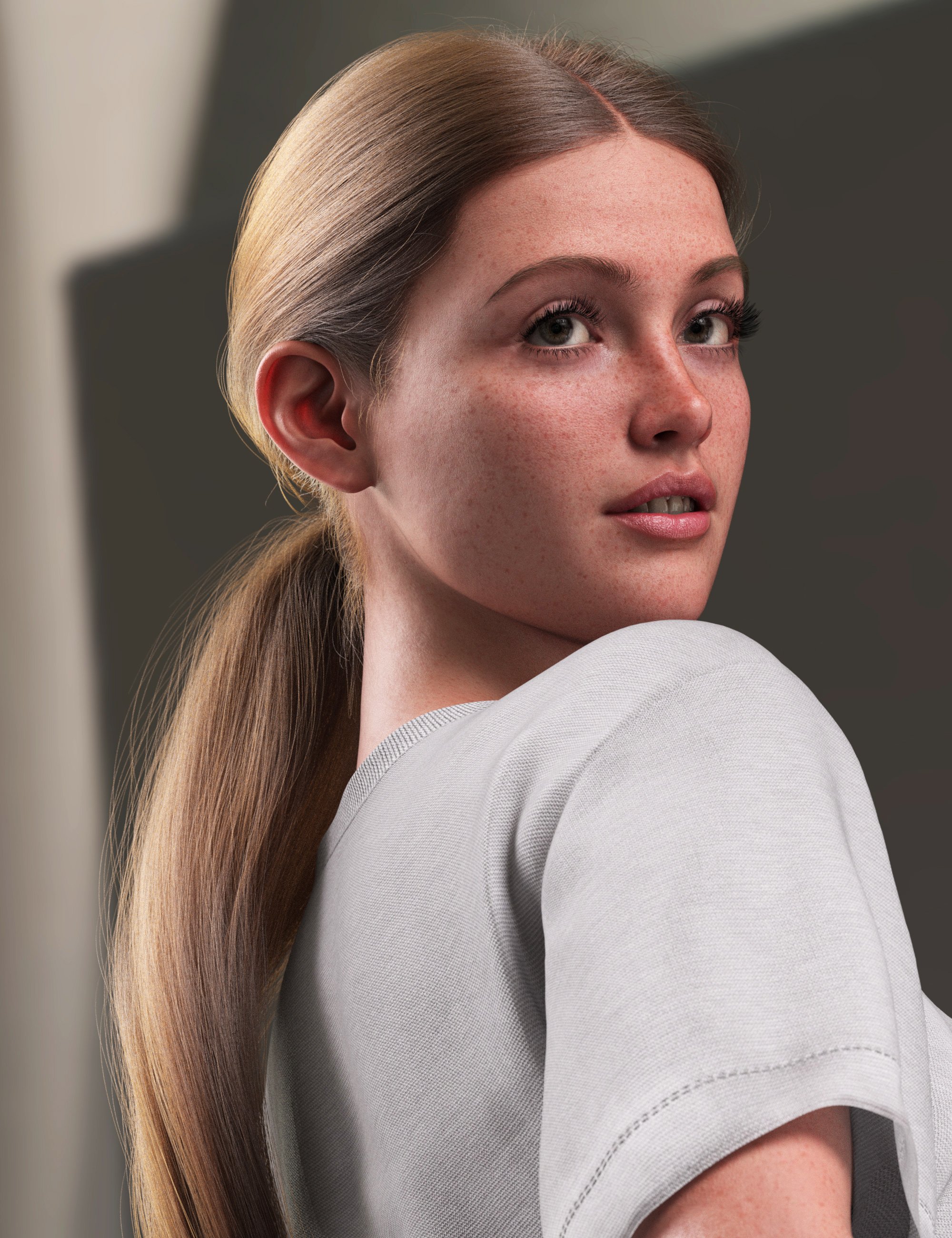 dForce Strand-Based Middle Parting Low Ponytail Hair for Genesis 9 by: outoftouch, 3D Models by Daz 3D