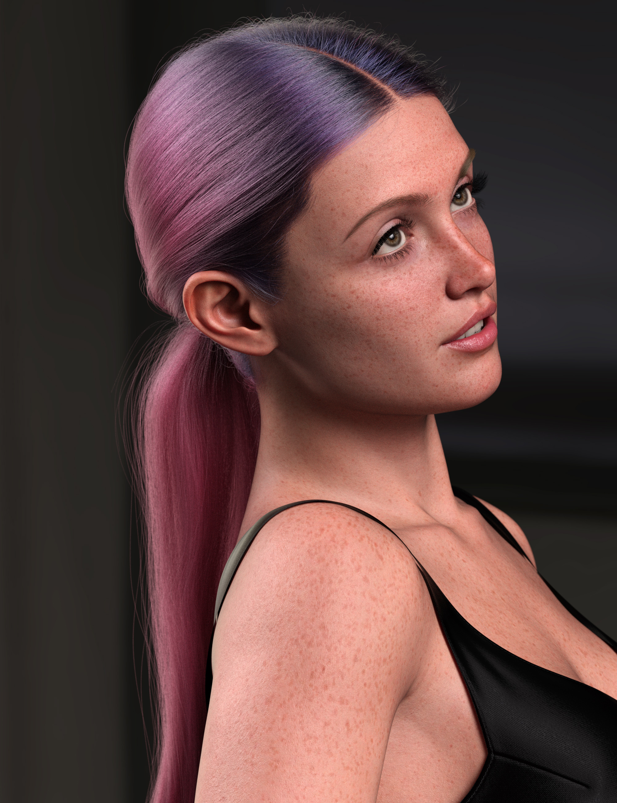 dForce Strand-Based Middle Parting Low Ponytail Hair Color Expansion by: outoftouch, 3D Models by Daz 3D