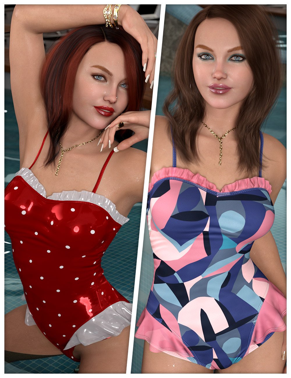 Cuteness Textures for dForce SU Striped Swimsuit by: ShanasSoulmate, 3D Models by Daz 3D