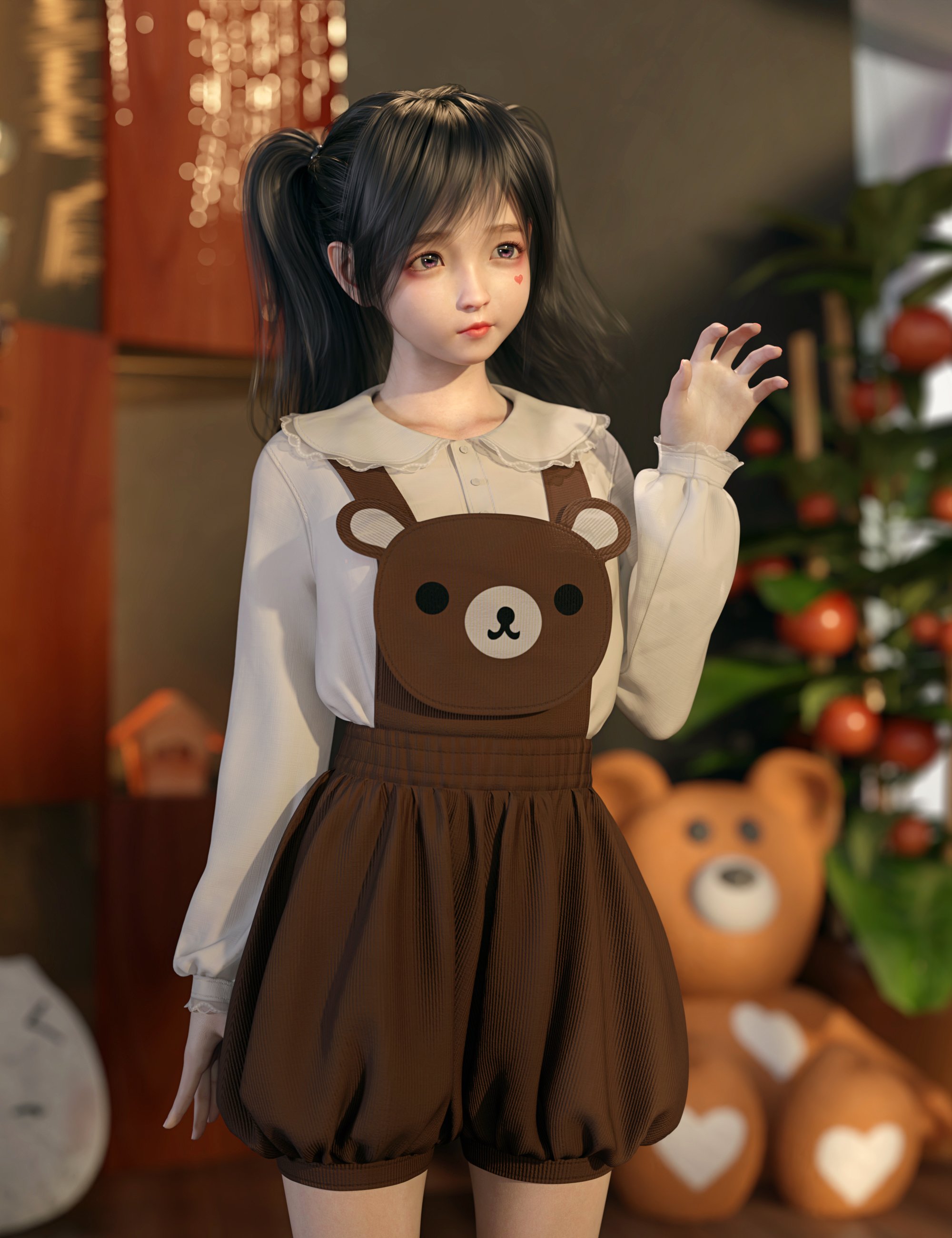 dForce SU Bear Overalls for Genesis 9, 8.1, and 8 Female by: Sue Yee, 3D Models by Daz 3D