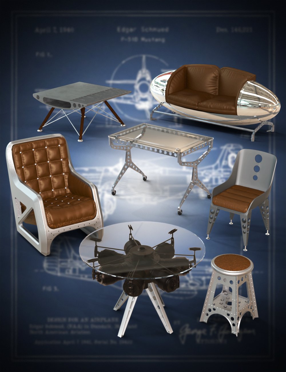 War Birds Furniture Collection by: Digitallab3D, 3D Models by Daz 3D