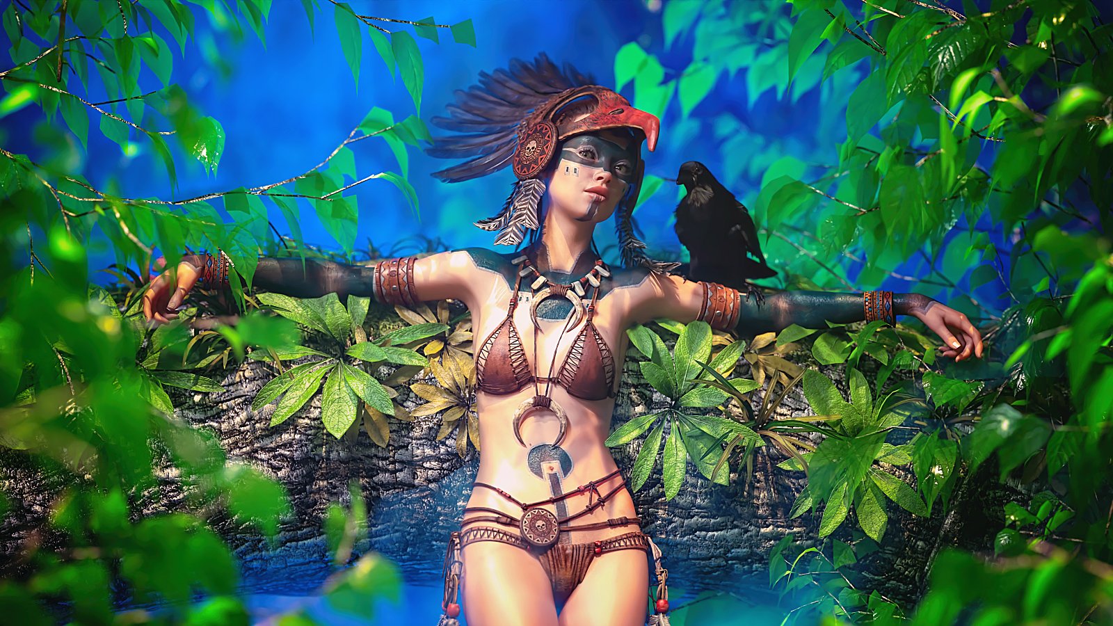 STF dForce Moonfeather Shaman Outfit for Genesis 9 and 8 Female