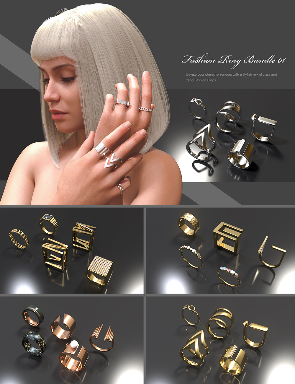 Fashion Ring Bundle 01 by: Polish, 3D Models by Daz 3D