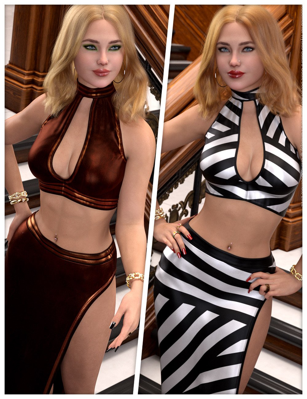 Exquisite Textures for dForce High Slit Skirt and Top by: ShanasSoulmate, 3D Models by Daz 3D