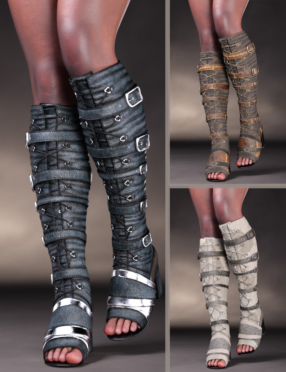 CB Maeriel Boots For Genesis 9, 8 and 8.1 with Denim and Fabric Expansions Bundle by: CynderBlue, 3D Models by Daz 3D