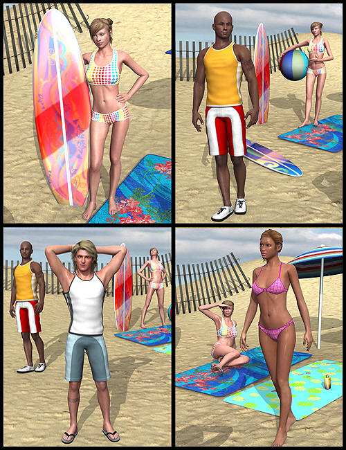 Beach Party Poses by: Digiport, 3D Models by Daz 3D