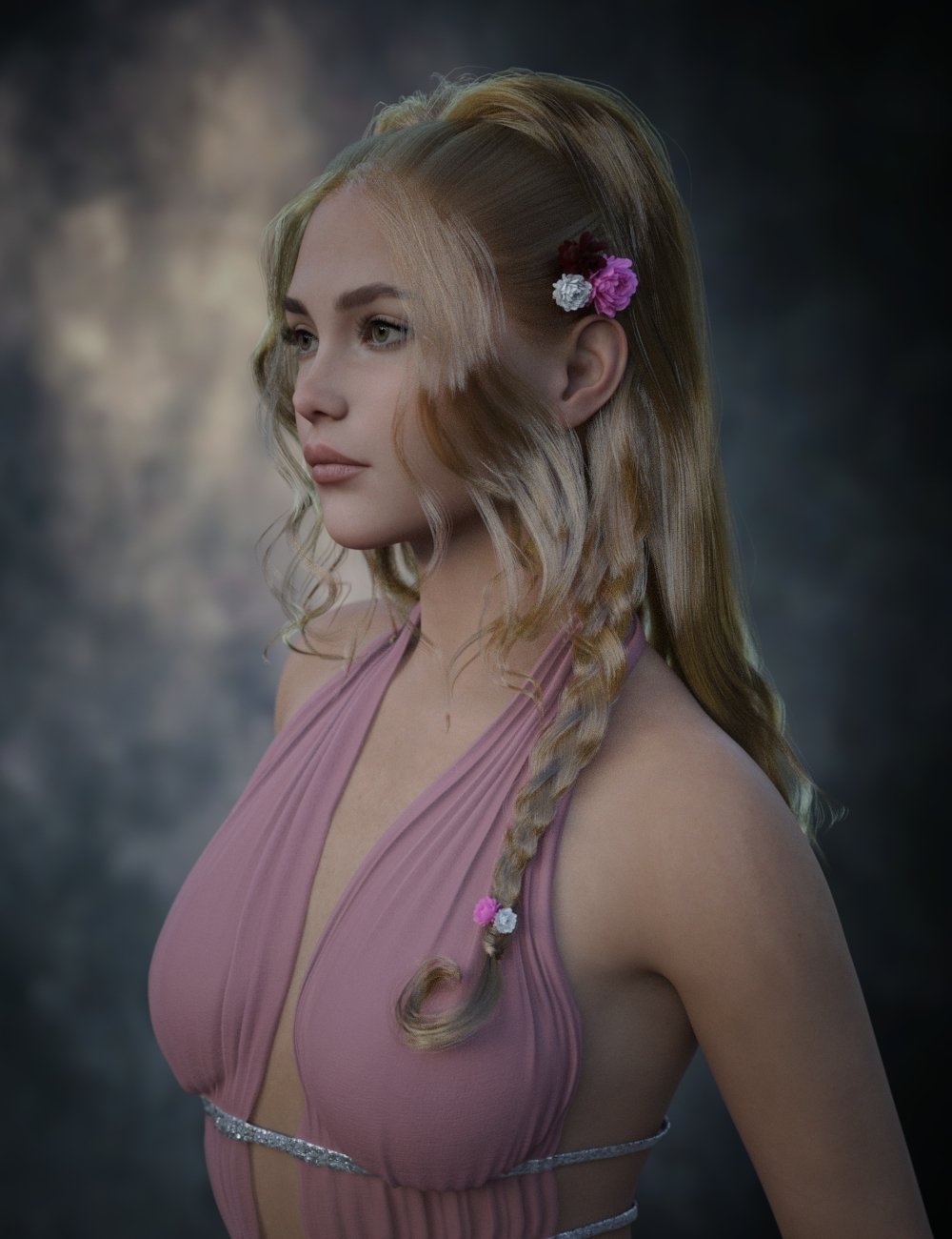 dForce Spring Braid HairStyle For Genesis 9 by: Neftis3D, 3D Models by Daz 3D