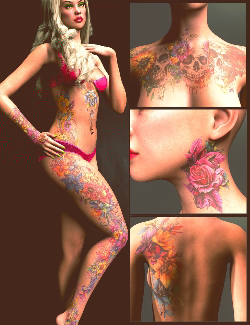 Twizted Tattoos Vol 3 for Genesis 9 by: TwiztedMetal, 3D Models by Daz 3D