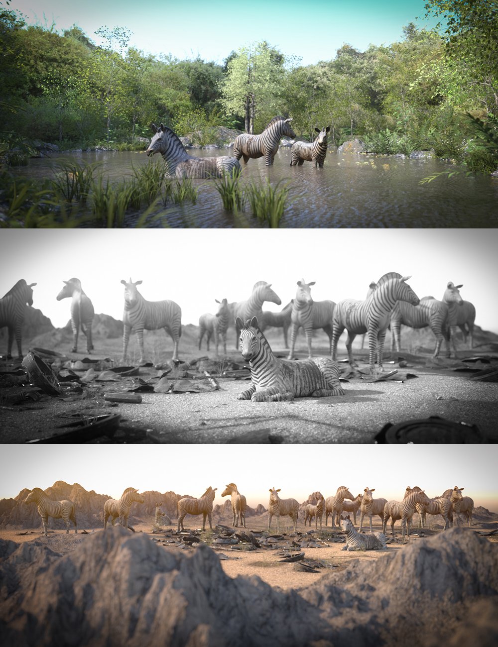 Low Poly Zebras by: Dreamlight, 3D Models by Daz 3D