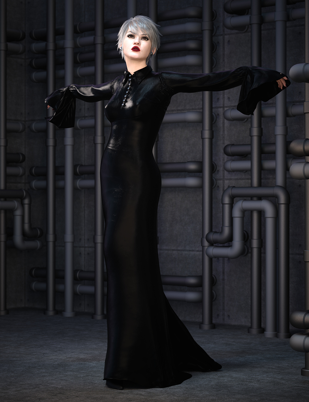 dForce Long Leather Dress Outfit for Genesis 9 Feminine