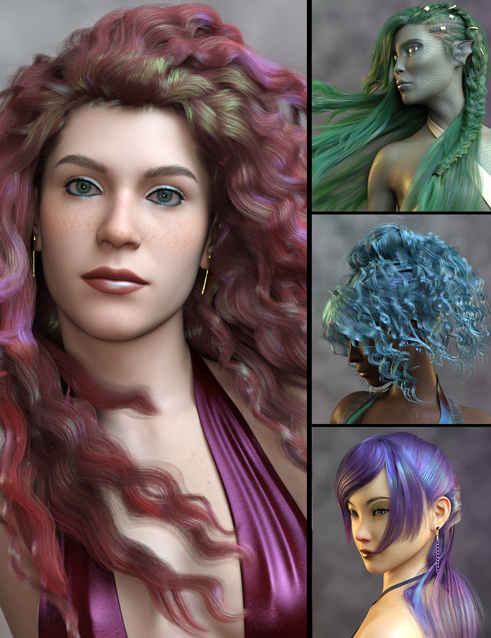AB Unnatural Hair Shaders by: AuraBianca, 3D Models by Daz 3D