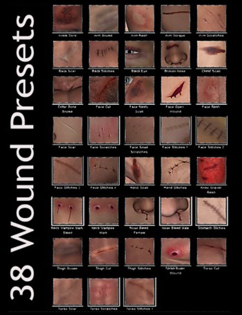 One Click Wounds for Poser One Click Wounds for Poser by: DraagonStormMarieah, 3D Models by Daz 3D