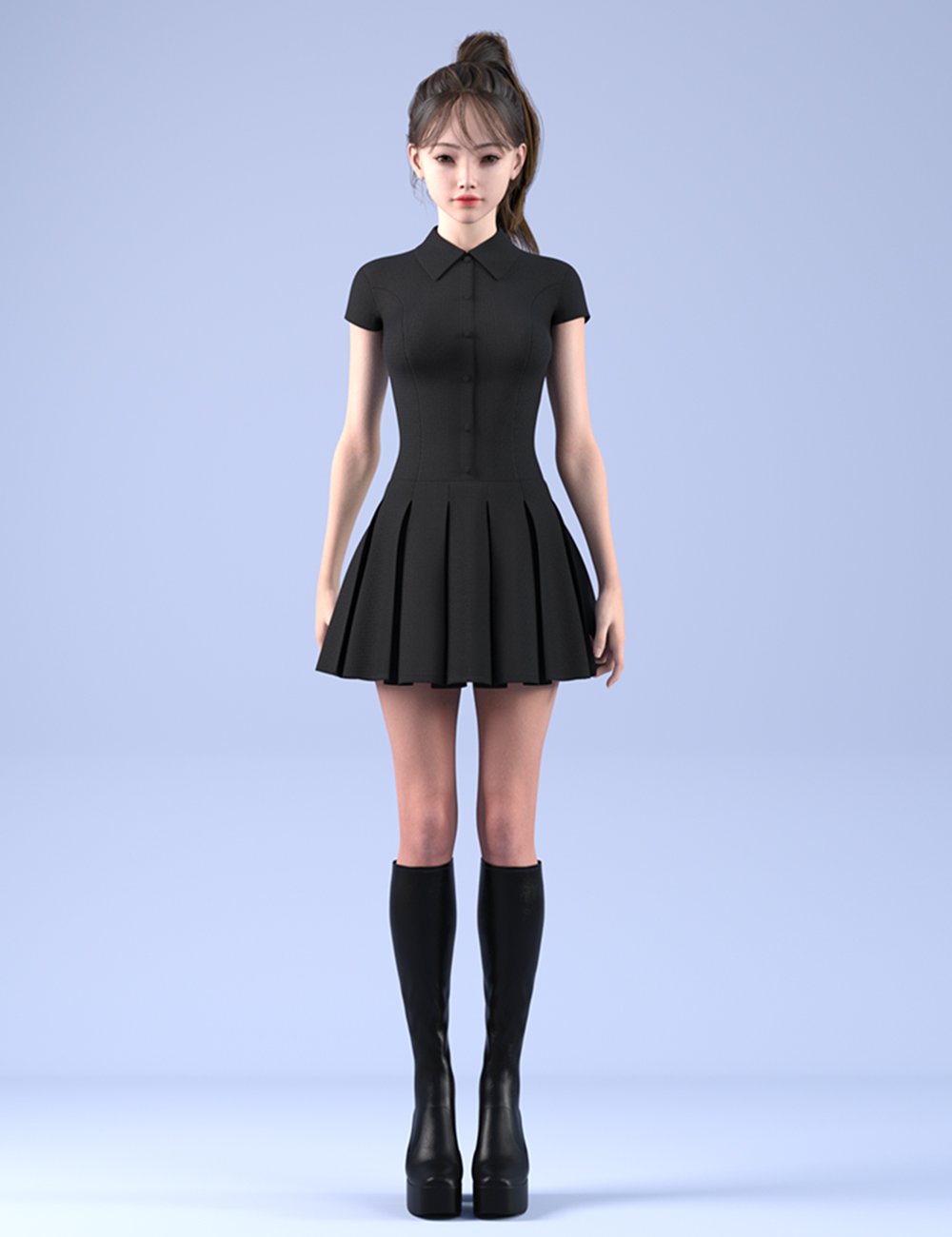 dForce HnC25 Pleated Slim Casual Dress for Genesis 9 by: IH Kang, 3D Models by Daz 3D