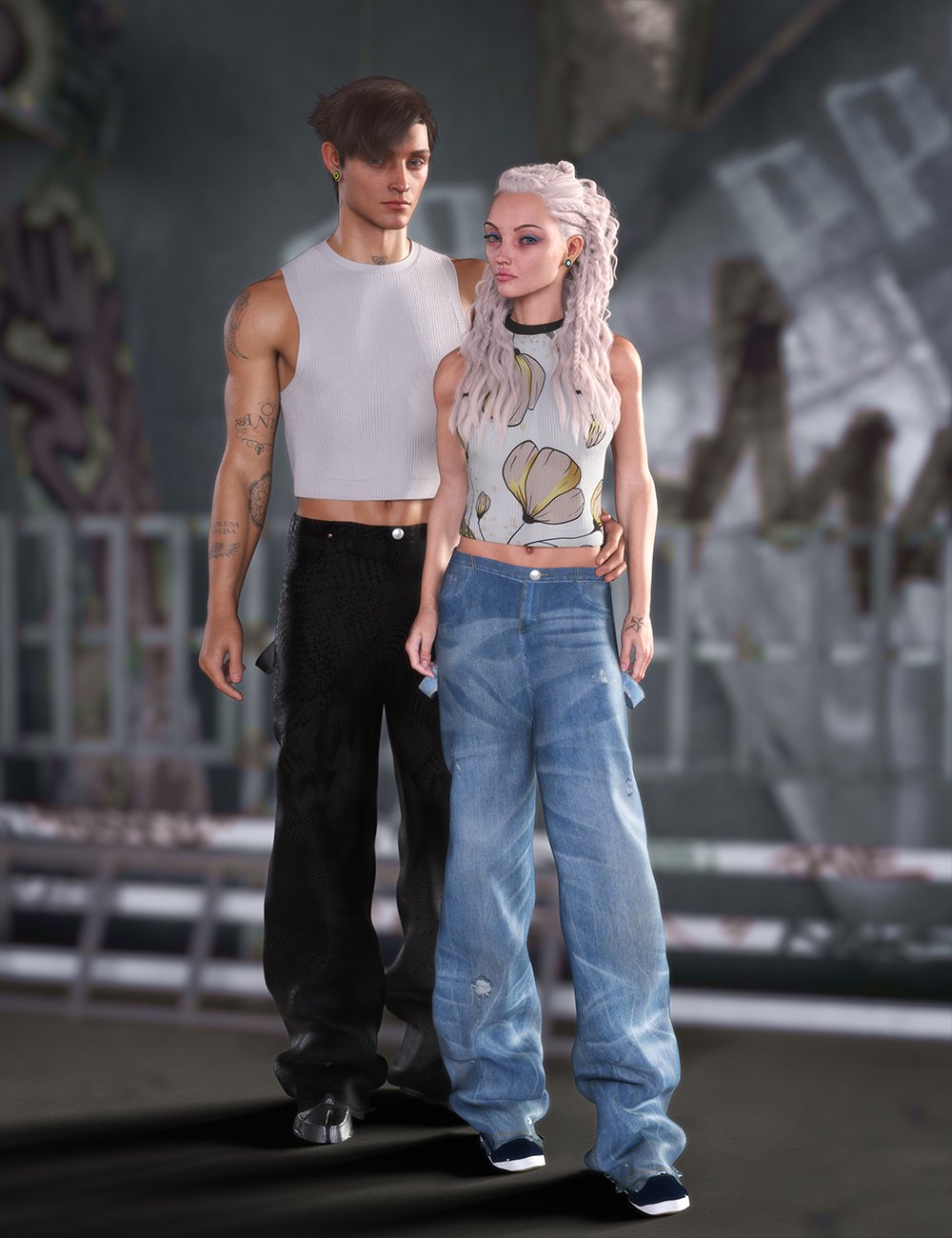 dForce Cool HangOut Outfit For Genesis 9 by: Chrryt, 3D Models by Daz 3D
