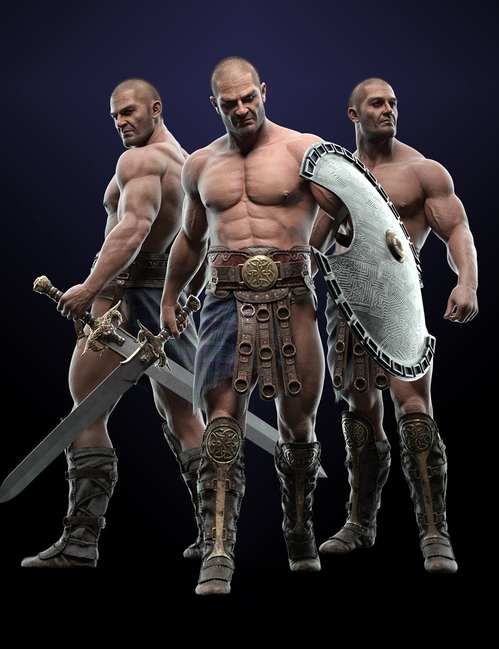 Heroic Poses for Classic Barbarian HD Character for Genesis 9 by: Shimuzu, 3D Models by Daz 3D
