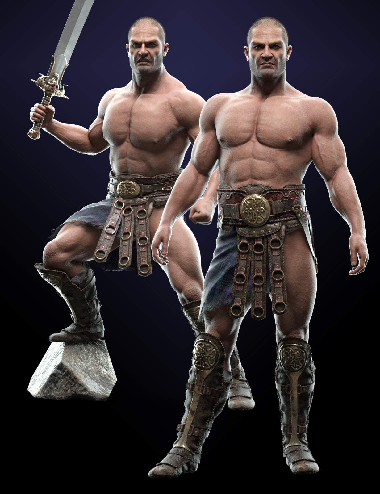 Heroic Poses for Classic Barbarian HD Character for Genesis 9