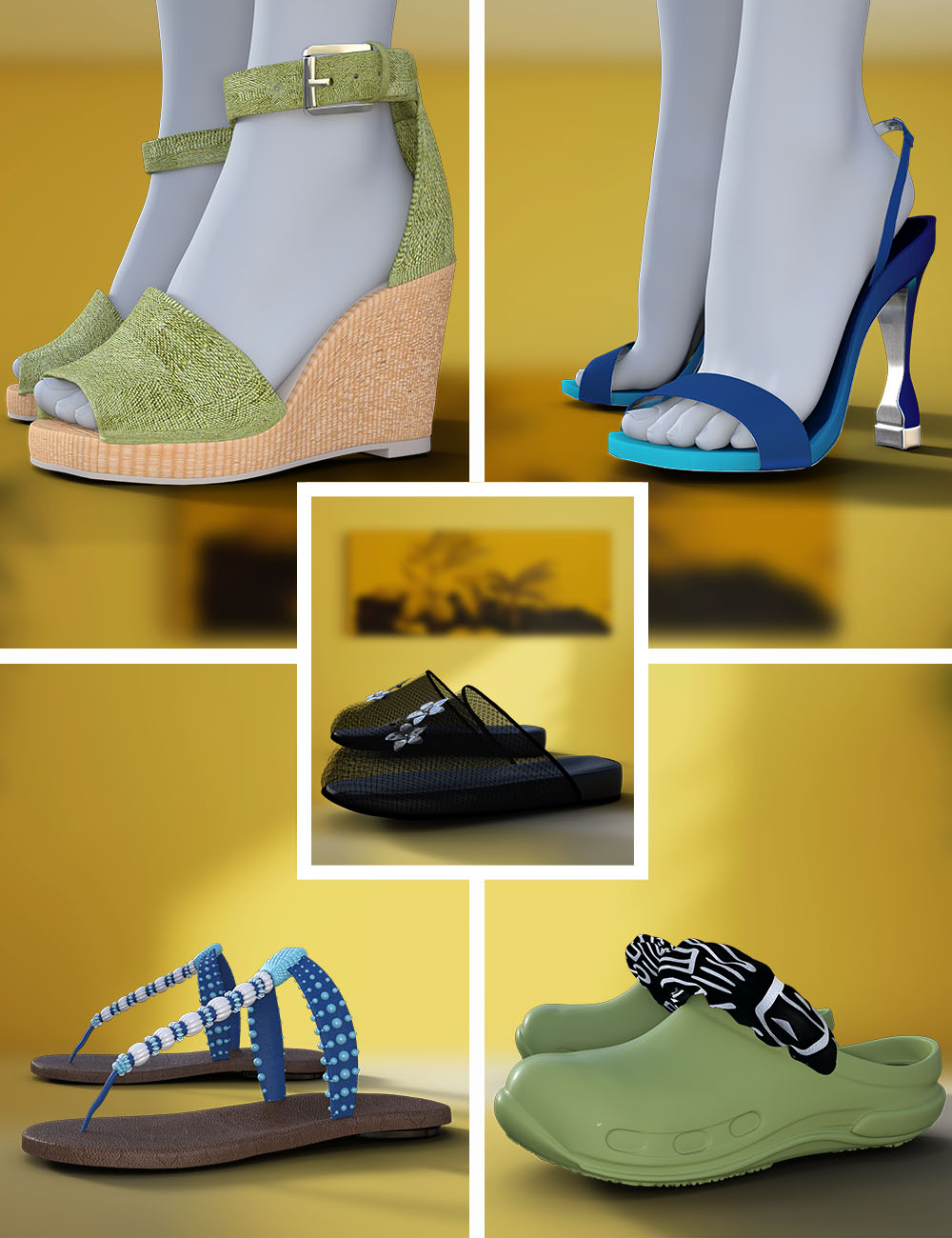 Tropical Twist Shoes Collection for Genesis 9 and 8 Female by: TINANE, 3D Models by Daz 3D