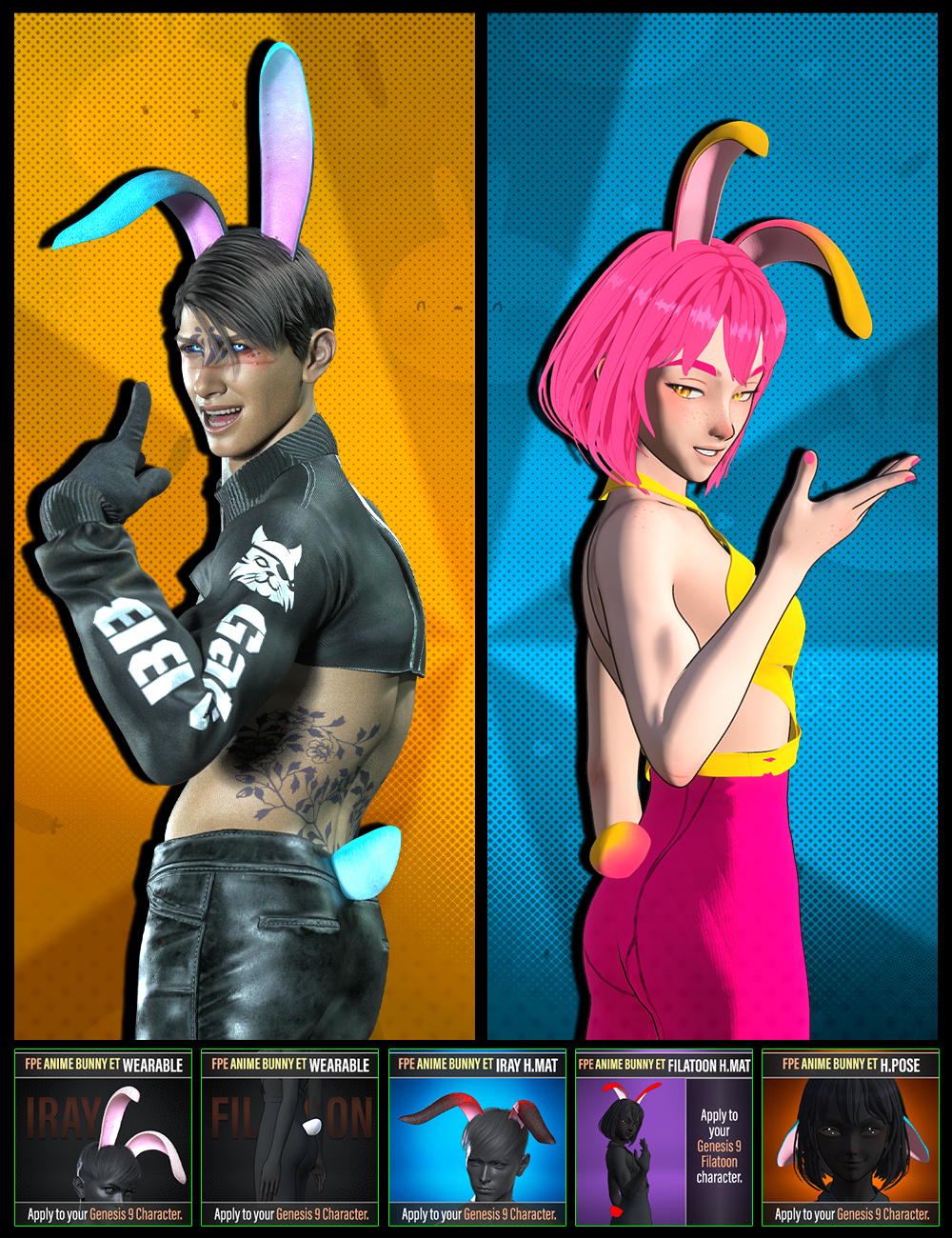 FPE Anime Bunny Ears and Tail for Genesis 9 by: FenixPhoenixEsid, 3D Models by Daz 3D