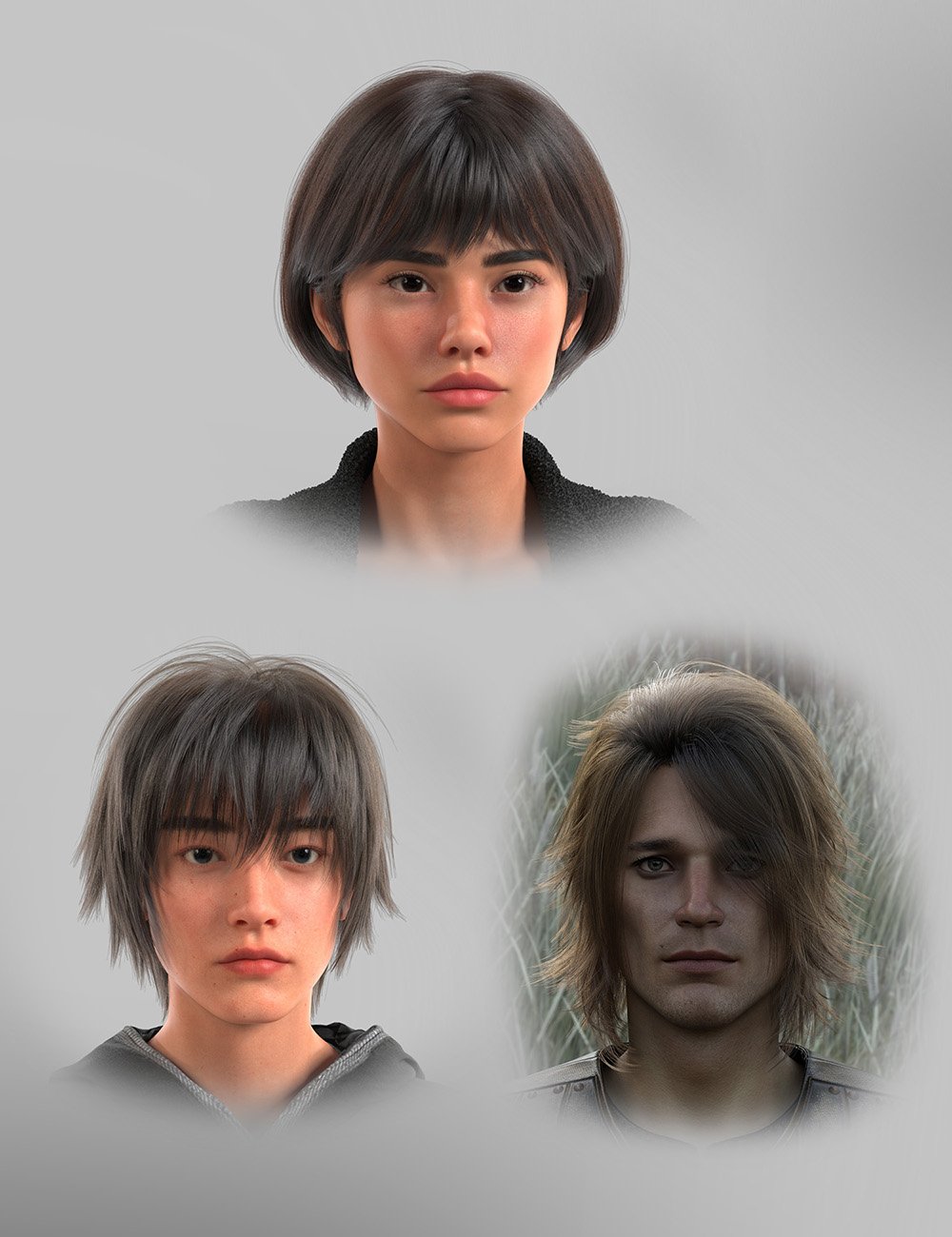 XYZ Hair 3-in-1 Bundle for Genesis 9 by: XYZ, 3D Models by Daz 3D
