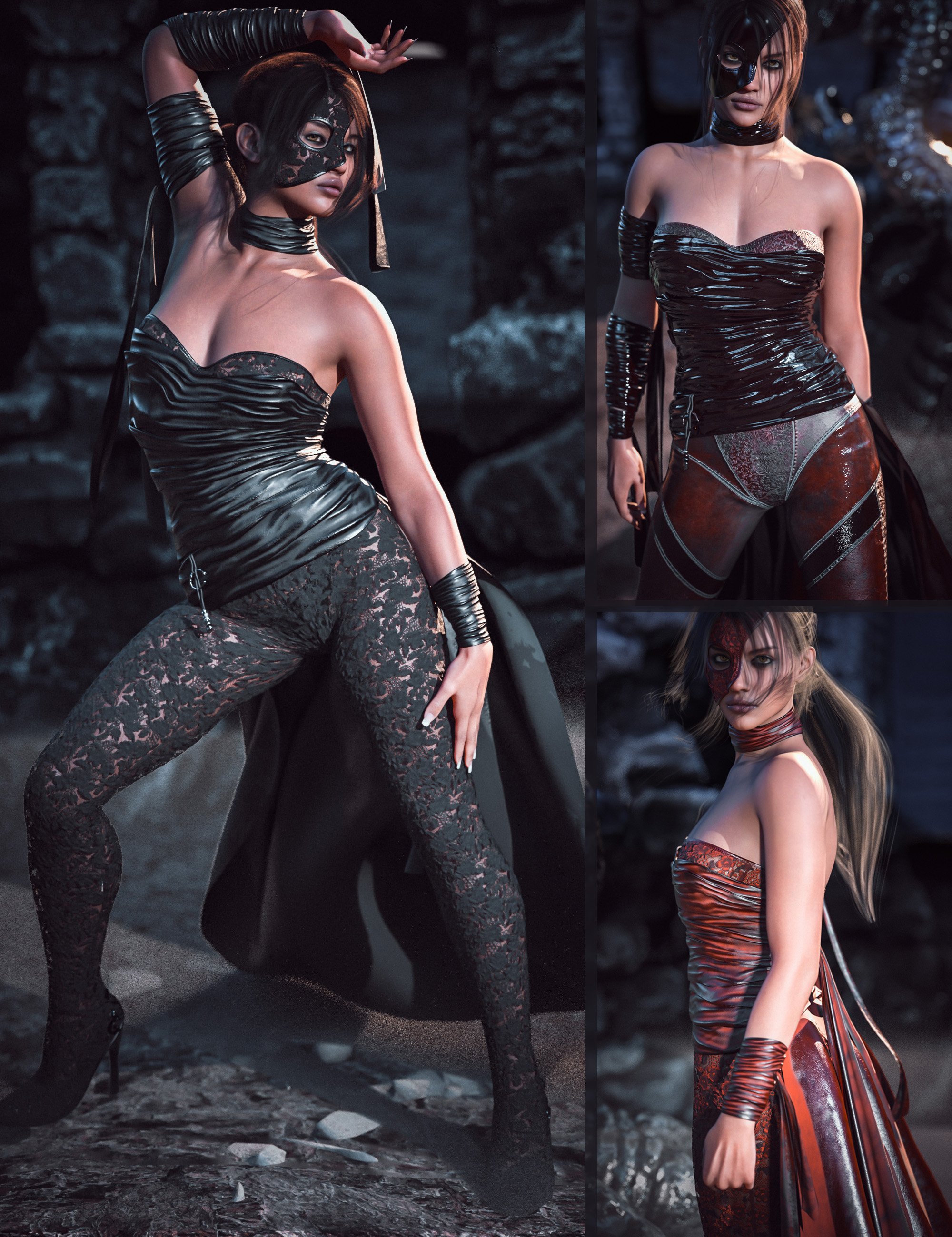 dForce CB Doya Clothing Set and Leather and Enigma Texture Expansion Bundle by: CynderBlue, 3D Models by Daz 3D