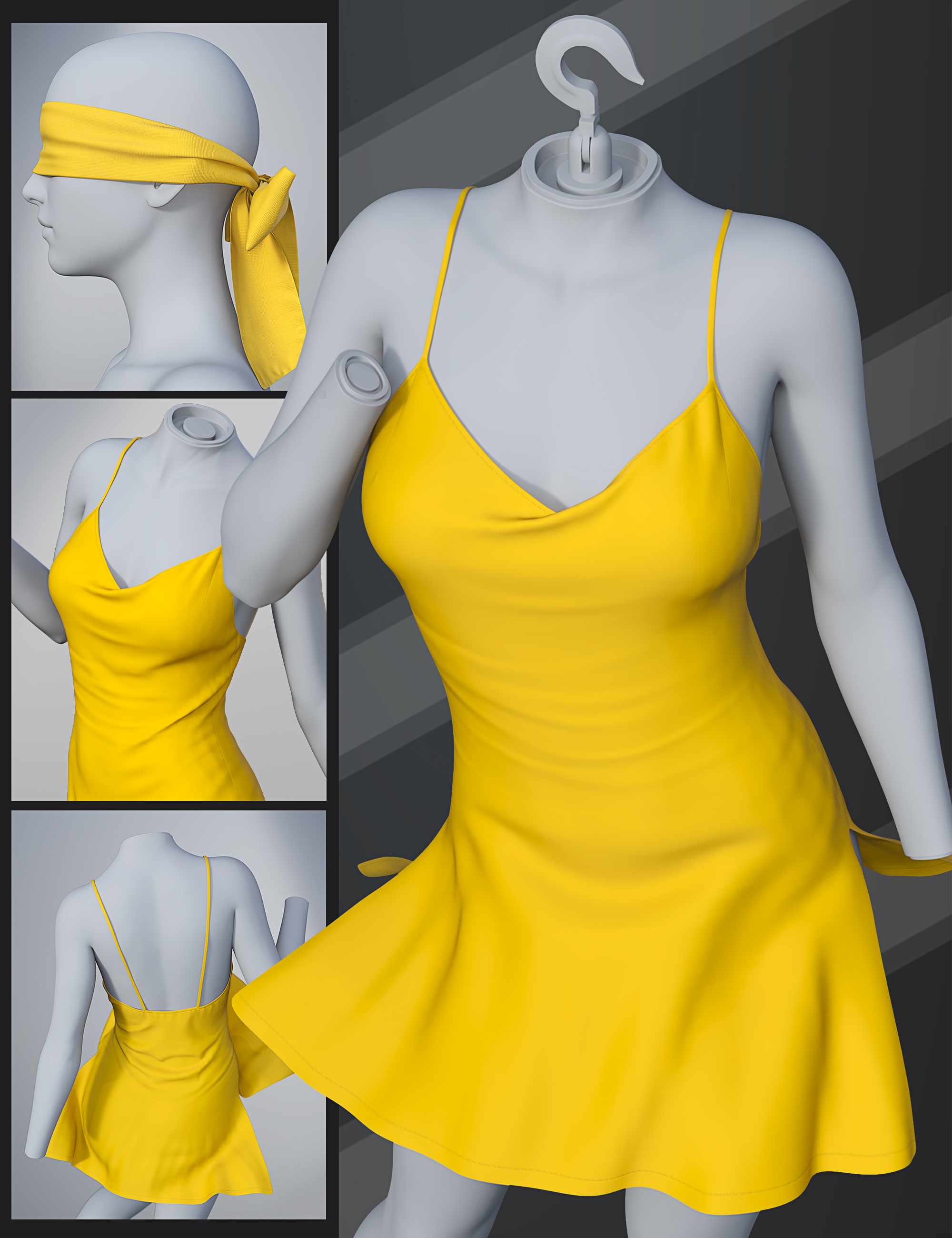 dForce SU Nightdress And Blindfold for Genesis 9, 8.1, and 8 Female by: Sue Yee, 3D Models by Daz 3D