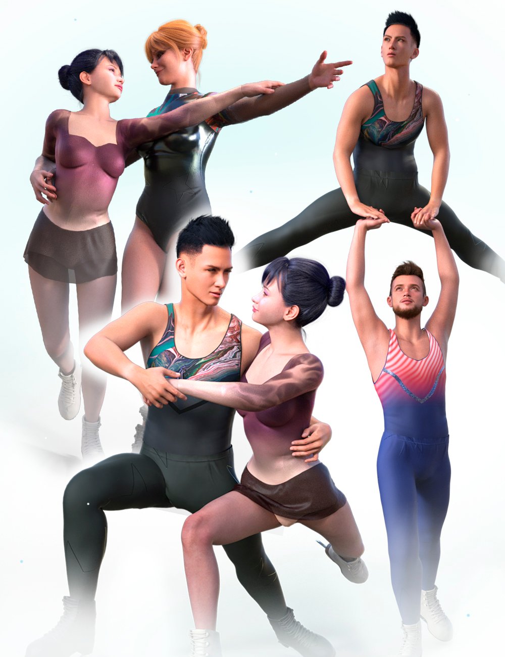 LA Pair Ice Skating Poses for Genesis 9 by: Laia, 3D Models by Daz 3D
