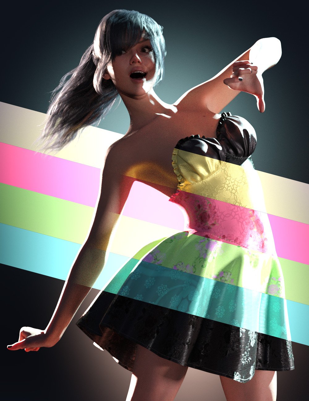 dForce Ruffled Party Dress for Genesis 9 by: Punkish, 3D Models by Daz 3D