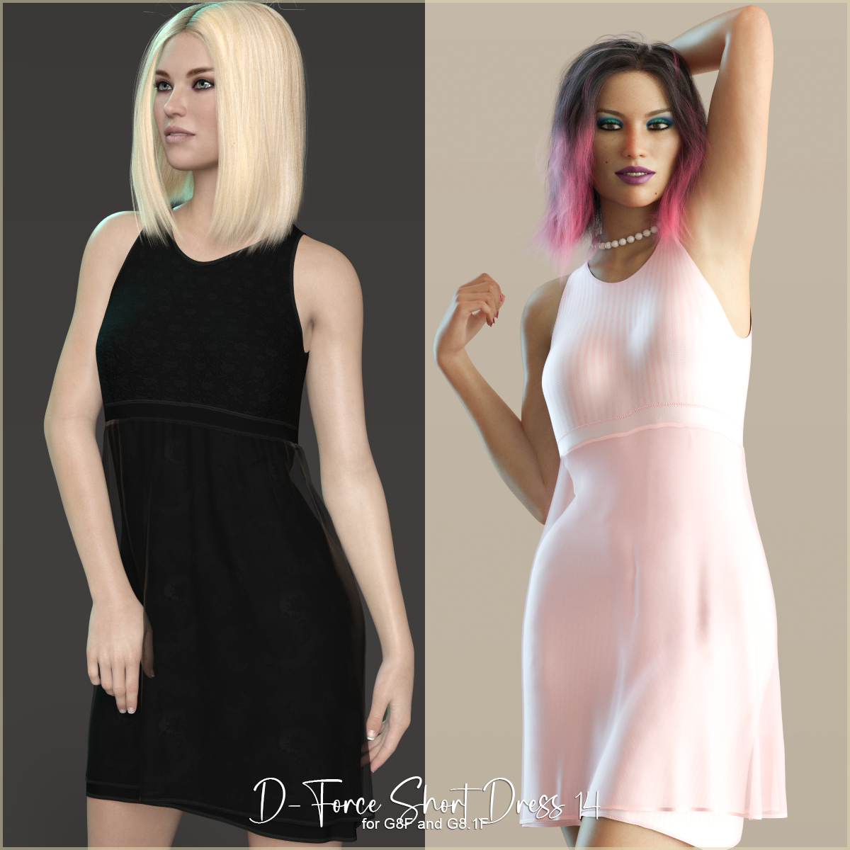 D-Force Short Dress 14 for G8 and G8.1Females by: antje, 3D Models by Daz 3D