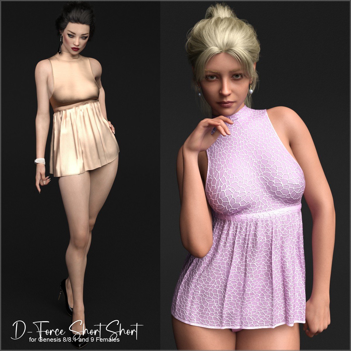 D-Force Short Short Dress for Genesis 8 and 9 Females by: antje, 3D Models by Daz 3D